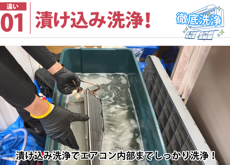 こだわり01:アルミフィンの漬け込み洗浄
